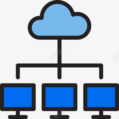 色彩沙发云计算通信网络线性色彩图标图标