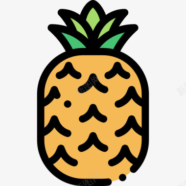 菠萝水果和蔬菜6线形颜色图标图标