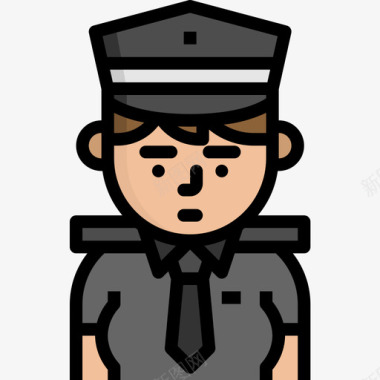 女警察职业女性化身4线性颜色图标图标