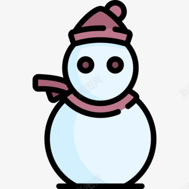 雪人冬季小镇6线性颜色图标图标