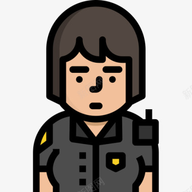 女警察职业女性化身4线性颜色图标图标