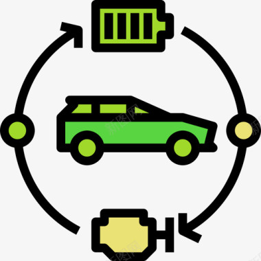 动力十足混合动力车生态103线性颜色图标图标