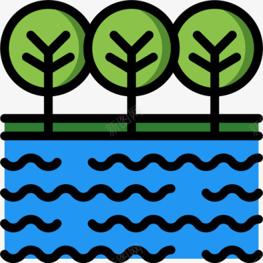 河流乡村8线性颜色图标图标