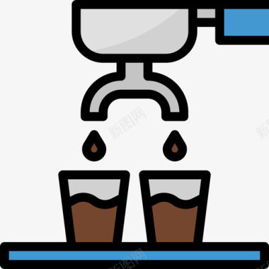 瀑布式意式浓缩咖啡43号咖啡厅线性颜色图标图标
