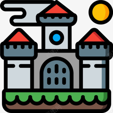 游乐场城堡游乐场5线性颜色图标图标