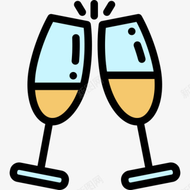 香槟酒杯派对和庆典14线性颜色图标图标