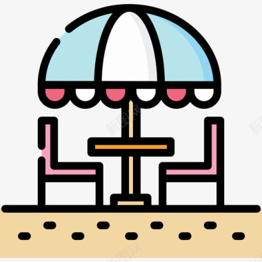 夏季茶饮露台夏季33线性颜色图标图标