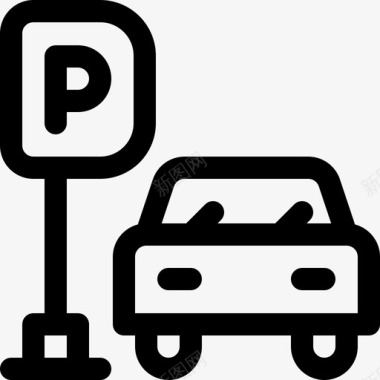 公共交通标识停车场公共交通12直线图标图标
