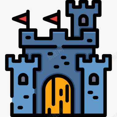 城堡游戏21线性颜色图标图标
