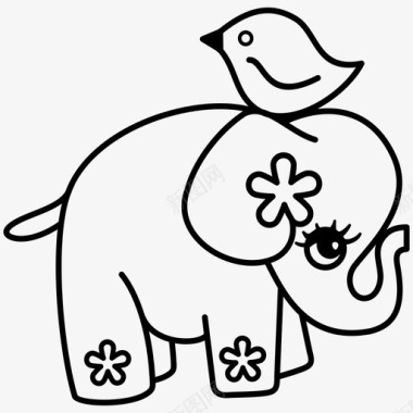 卡通儿童玩耍大象和鸟情感卡通图标图标