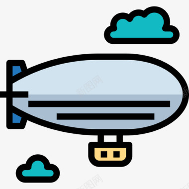 飞裂齐柏林飞艇运输58线性颜色图标图标