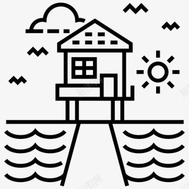 海滩平房海滩别墅海滩小屋图标图标