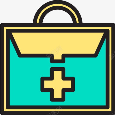 青色医疗图标手提包医疗保健9线性颜色图标图标