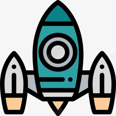 太空船太空船科幻小说4线性颜色图标图标