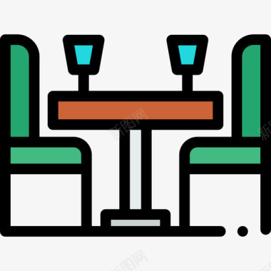 欧式生活餐桌家和生活8线性颜色图标图标