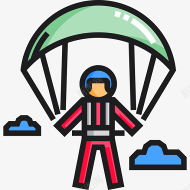 滑翔伞极限运动7线性颜色图标图标