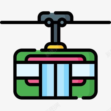缆车冬季运动15线型颜色图标图标