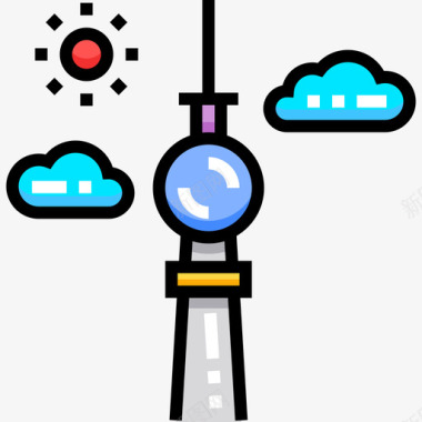 LED电视柏林电视塔地标18线性彩色图标图标