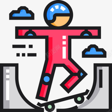 滑板极限运动7线性颜色图标图标