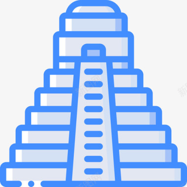 阿兹特克金字塔地标和纪念碑4蓝色图标图标