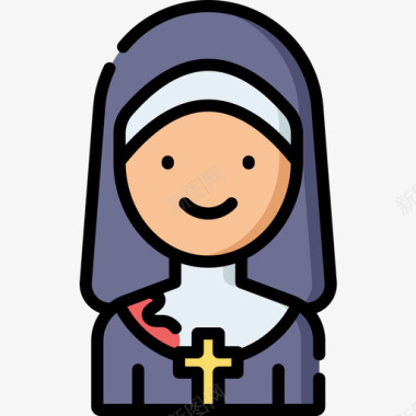 修女修女万圣节96线性颜色图标图标
