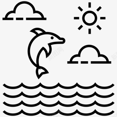 海景海滩海豚图标图标