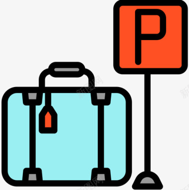 行李箱机场49线性颜色图标图标