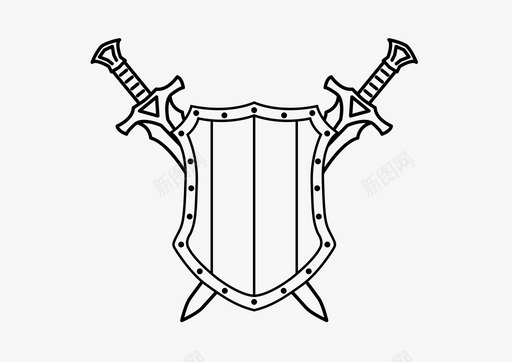 带交叉剑的盾牌交叉剑的盾牌交叉的剑图标图标