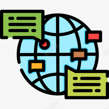 全球分布图全球网格媒体技术13线性颜色图标图标