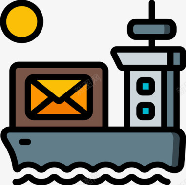 矢量货船货船邮政服务5线型颜色图标图标