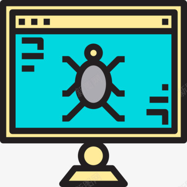 棕色病毒病毒浏览器和界面8线性颜色图标图标