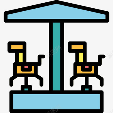旋转木马旋转木马游乐园13线性颜色图标图标