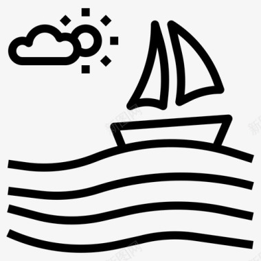 船与海自然风景图标图标