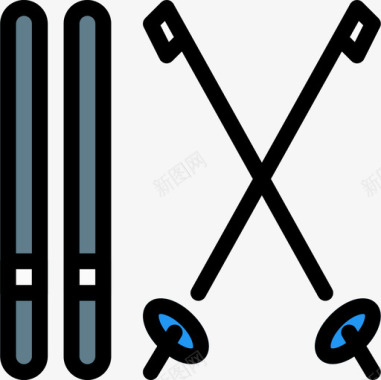 滑雪旅游和旅游2线性颜色图标图标