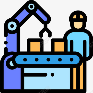 遍布工厂工厂批量生产线性颜色图标图标