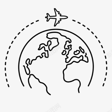 飞机环球飞行地球旅游图标图标