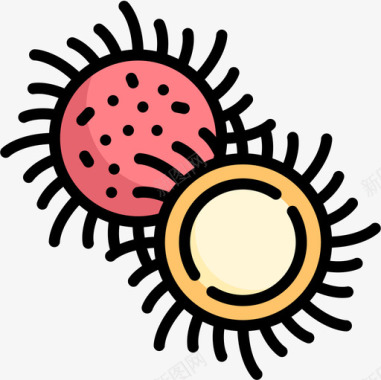 圆环卡通水果红毛丹水果和蔬菜14线形颜色图标图标