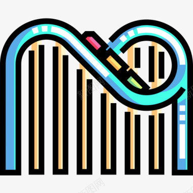 过山车游乐园26线性颜色图标图标