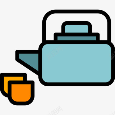 茶壶茶杯素材茶壶酒店和水疗3线性颜色图标图标