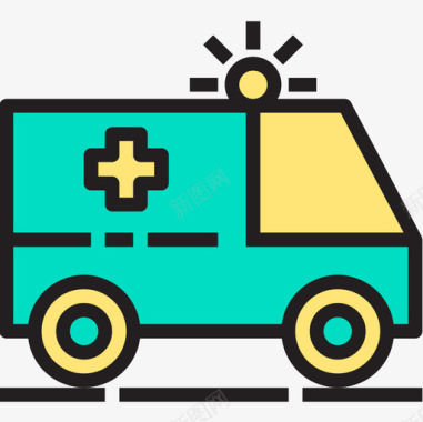 救护车救护车医疗保健9线性颜色图标图标
