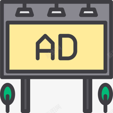 线性商务广告牌广告24线性颜色图标图标