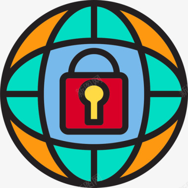 锁定锁定网络安全41线性颜色图标图标