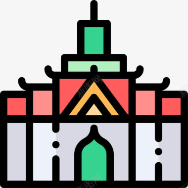 泰国皇宫10线性颜色图标图标