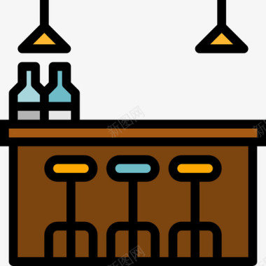 酒吧模板酒吧酒店和水疗中心3线性颜色图标图标