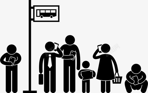 公交地铁标识人群使用手机公交车站痴迷图标图标