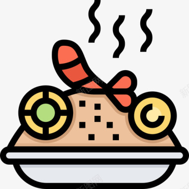 炒饭街头食品和食品卡车司机线性颜色图标图标