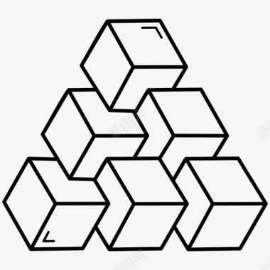彭罗斯三角视错觉等距立方体图标图标