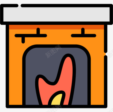 秋季时节壁炉秋季53线性颜色图标图标