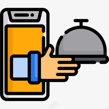 手机爱到图标智能手机食品配送3线性颜色图标图标