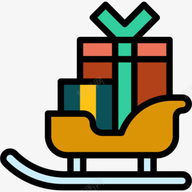 150雪橇圣诞150线性颜色图标图标